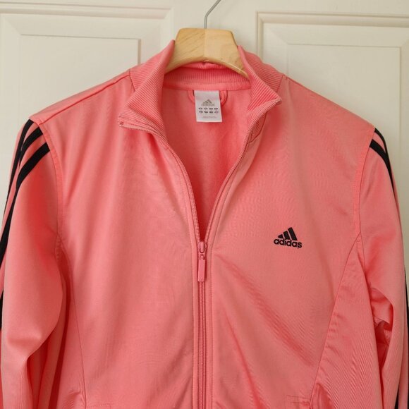 Adidas Peach Pink Full-Zip Track Jacket Stripes Sporty Athletic Glam Feminine - Picture 3 of 11